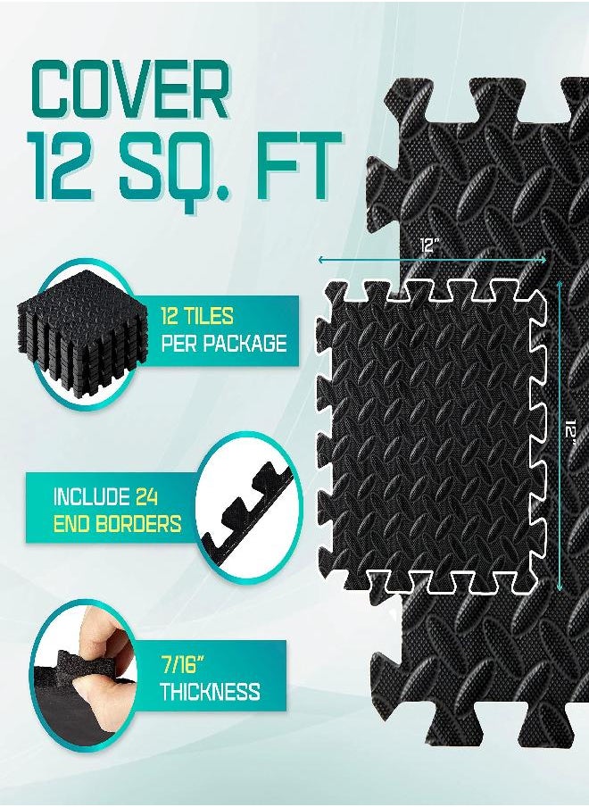 Yes4All Interlocking Exercise Foam Mats With Border - Interlocking Floor Mats For Gym Equipment - Eva Interlocking Floor Tiles ,12 Square Feet, Black (Pack Of 12)  - Image 2