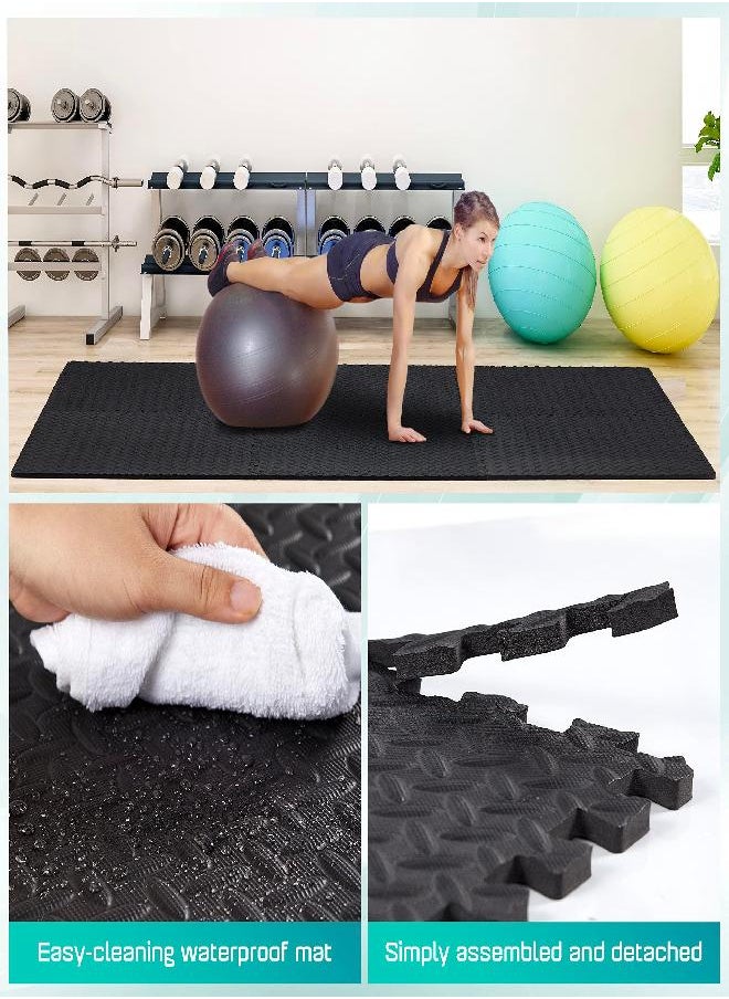 Yes4All Interlocking Exercise Foam Mats With Border - Interlocking Floor Mats For Gym Equipment - Eva Interlocking Floor Tiles ,12 Square Feet, Black (Pack Of 12)  - Image 3
