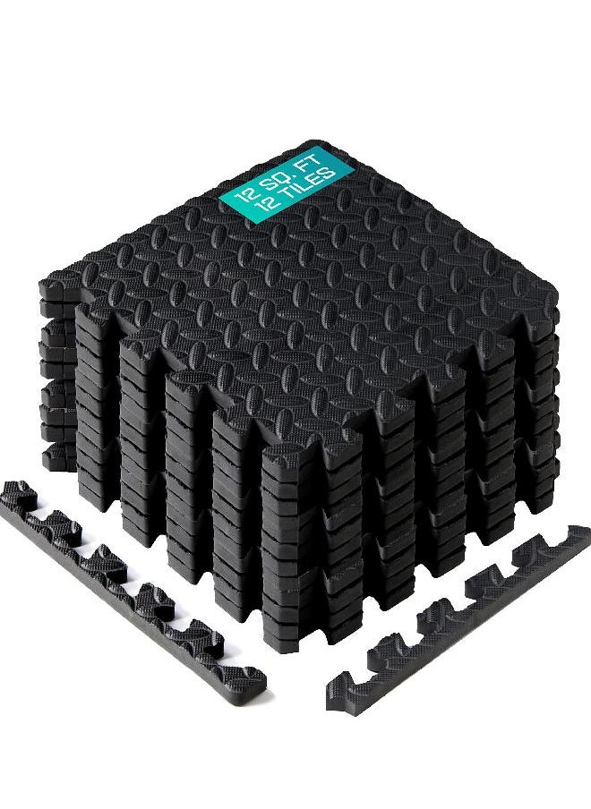 Yes4All Interlocking Exercise Foam Mats With Border - Interlocking Floor Mats For Gym Equipment - Eva Interlocking Floor Tiles ,12 Square Feet, Black (Pack Of 12)  - Image 5