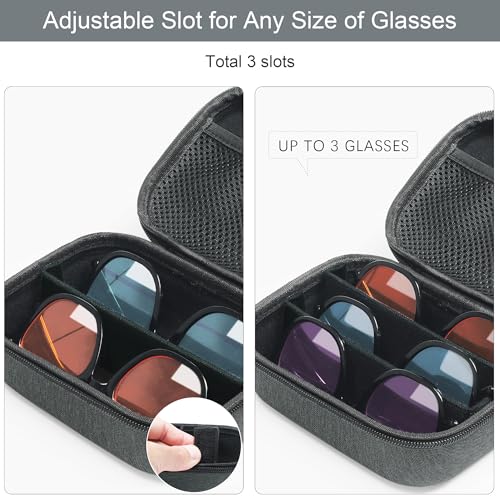 Bukere Travel Sunglasses Organizer Glasses Case 3 Adjustable Slot for Multiple Eyeglasses Hard Eyewear Box for Men Women - Image 3