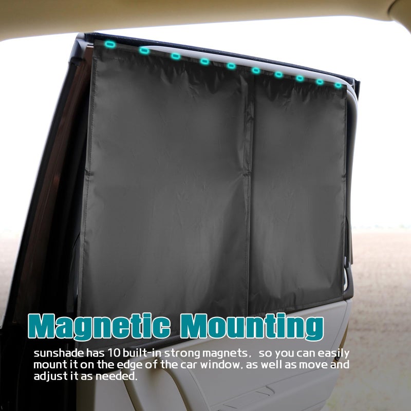 Hbxdeco 2PCS Car Window Shades, Magnetic Rear Side Window Car Sun Shades for Heat & UV Protection, Breathable Double Layer Window Sunshade, Auto Privacy Window Curtains for Baby - Image 4