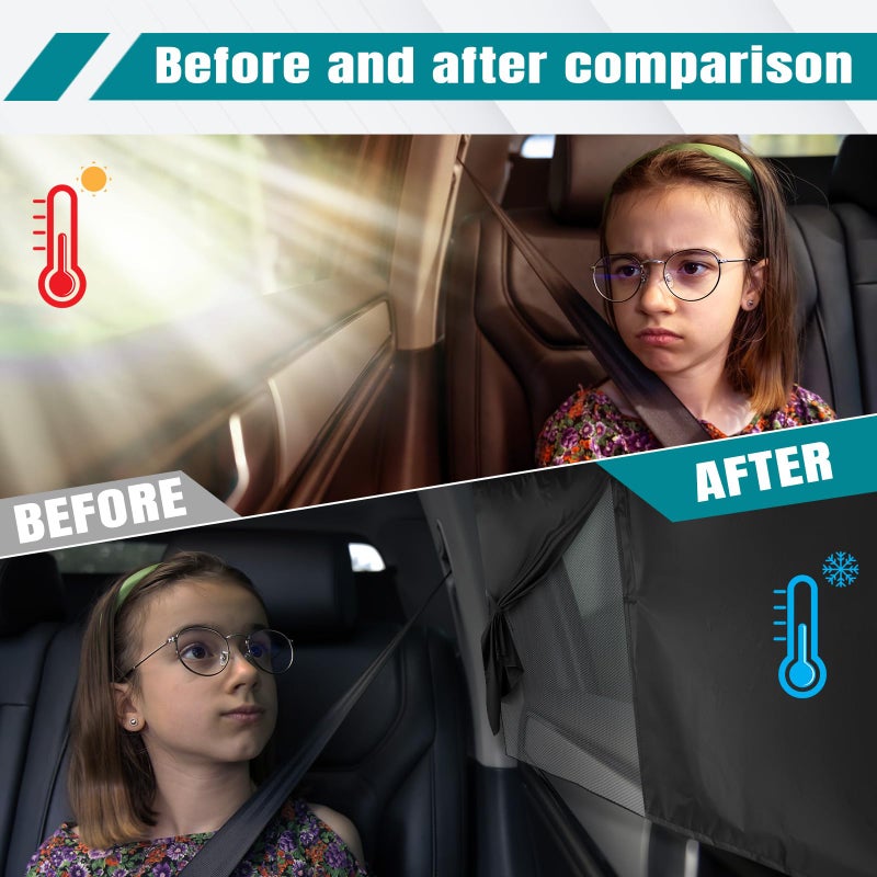 Hbxdeco 2PCS Car Window Shades, Magnetic Rear Side Window Car Sun Shades for Heat & UV Protection, Breathable Double Layer Window Sunshade, Auto Privacy Window Curtains for Baby - Image 3