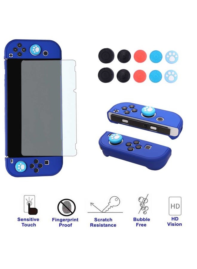 COMCOOL Dockable Case for Nintendo Switch OLED 2021 - Cute Protective Cover Accessories for Nintendo Switch OLED 7 Inch Joy-Con Controller with Screen Protector Thumb Grips - Dark Blue - Image 4