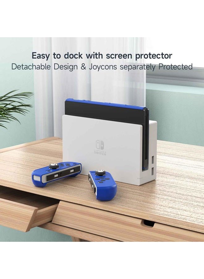 COMCOOL Dockable Case for Nintendo Switch OLED 2021 - Cute Protective Cover Accessories for Nintendo Switch OLED 7 Inch Joy-Con Controller with Screen Protector Thumb Grips - Dark Blue - Image 3