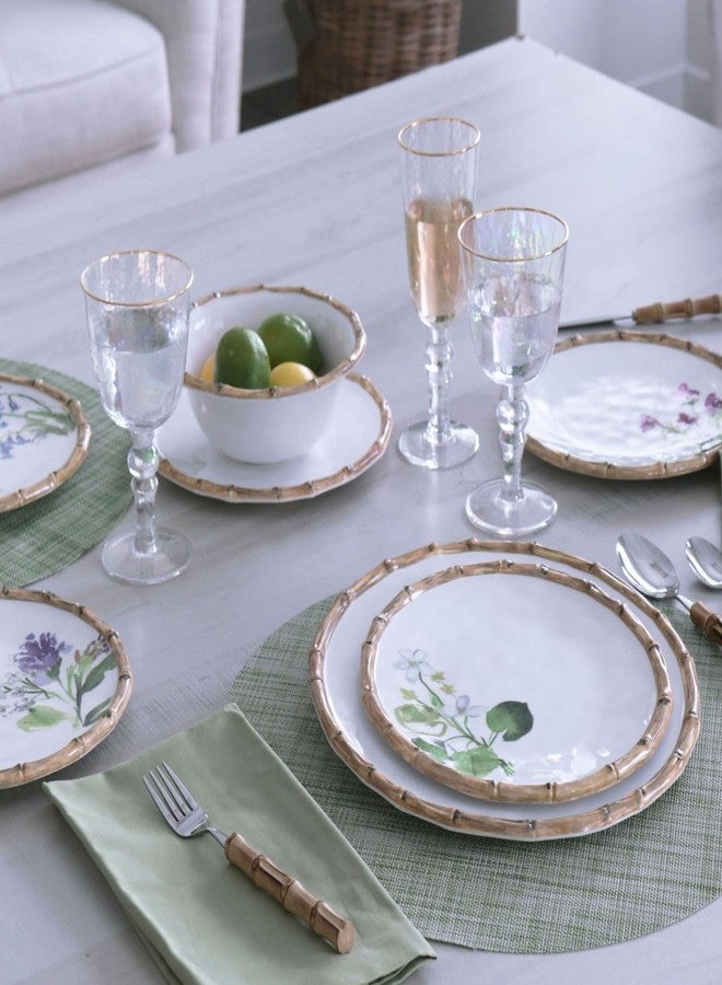 Beatriz Ball VIDA Bamboo Floral Salad Plates Set of 4 (White and Multi) - Image 3