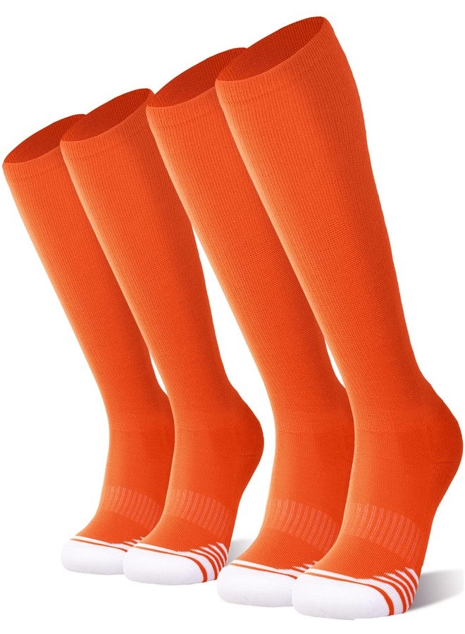 FITRELL 2 Pack Baseball Soccer Softball Socks for Youth Men & Women Over-the-Calf Knee High Socks Sports Tube, Orange, Medium - Image 1