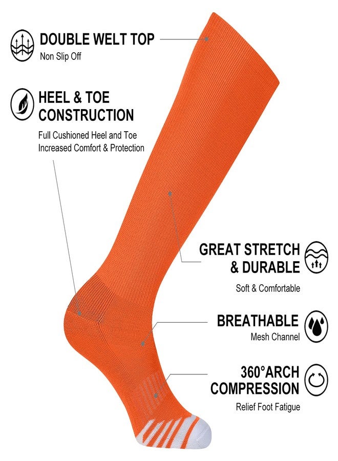 FITRELL 2 Pack Baseball Soccer Softball Socks for Youth Men & Women Over-the-Calf Knee High Socks Sports Tube, Orange, Medium - Image 4