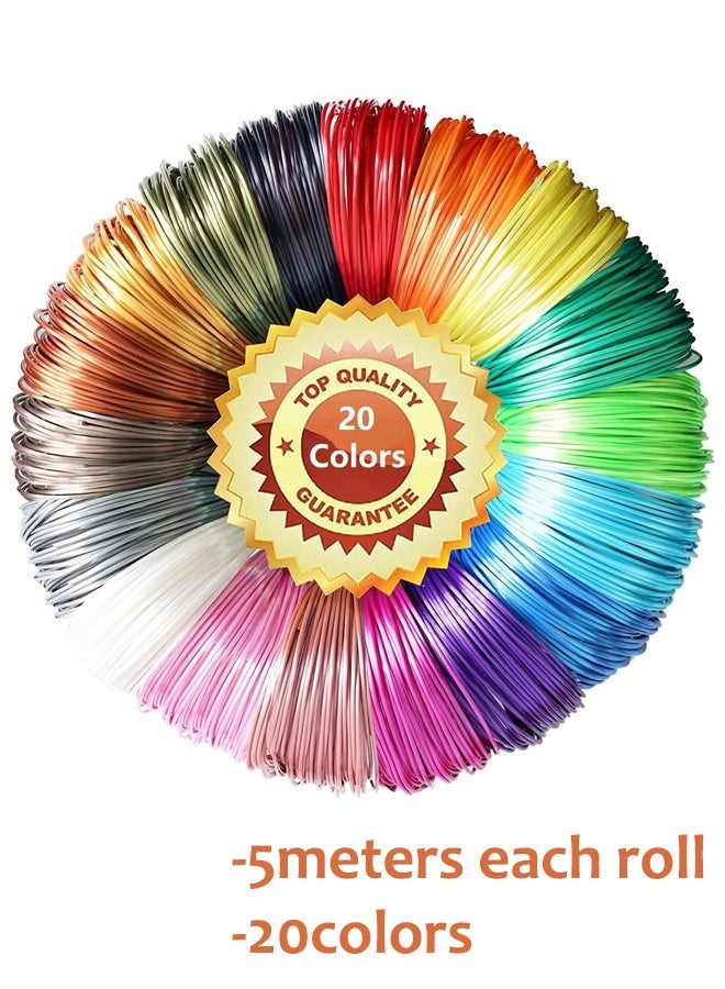 PLA 3D Pen Filament 20 Bright Colors(Random) 1.75mm Refills for 3D Pens 16.4 Feet per Color Total 328 Feet, Ideal for Creative Projects - Image 1