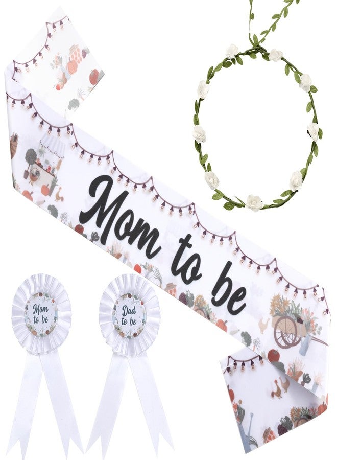 Serencatcher Locally Grown Baby Shower Decorations, Farmer's Market Mom to Be Sash Fruit and Vegetable Mom Dad to Be Pin White Flower Crown Headband for Gardener Theme Farm Baby Shower Party Favors - Image 1