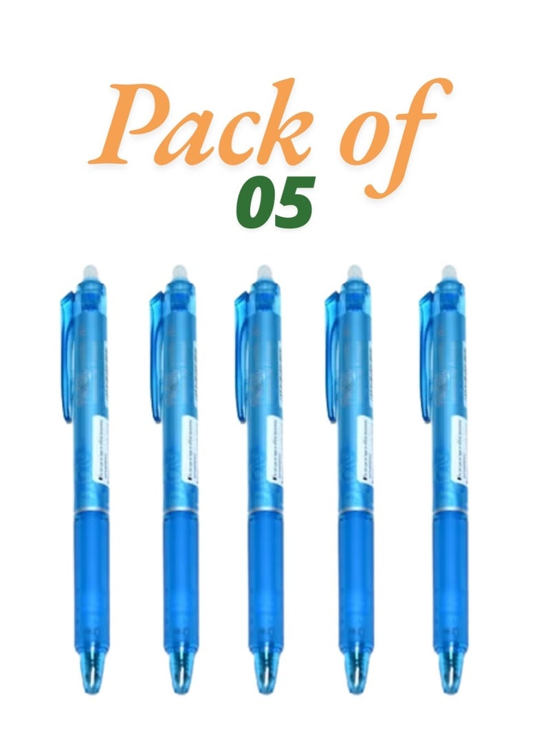 PILOT Frixion Clicker Roller Ball Pen 05 pcs , 0.5 mm Tip Size, Light Blue - Image 1