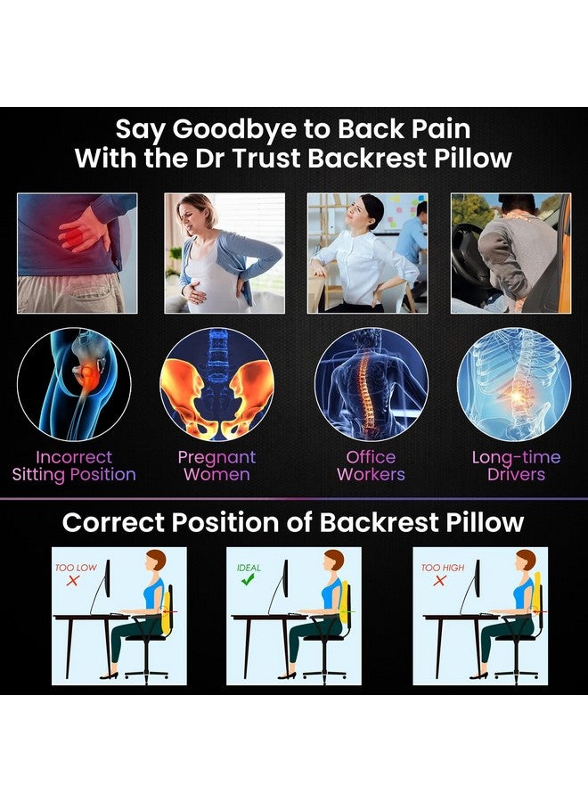 Dr Trust Lower Orthopedic Backrest Pillow Premium Memory Foam For Pain Relief & Lumbar Support Back Cushion, Black - Image 3