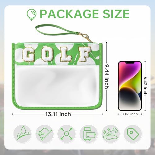 PPeen Golf Gifts Cosmetic Makeup Bag, Golf Accessories for Women, Portable Toiletry Storage Bag with Chenille Letter Clear Zipper Toiletry Pouch - Image 2