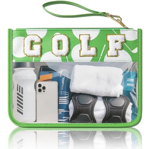 PPeen Golf Gifts Cosmetic Makeup Bag, Golf Accessories for Women, Portable Toiletry Storage Bag with Chenille Letter Clear Zipper Toiletry Pouch - Image 1
