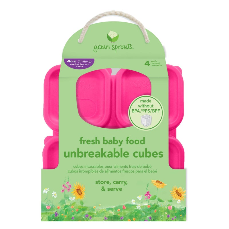 green sprouts Fresh Baby Food Unbreakable Cubes (4oz/4pk) | Store, carry, & serve homemade baby food | Lid provides leak-proof seal, Made from safer plastic, Embossed with measurements - Image 2