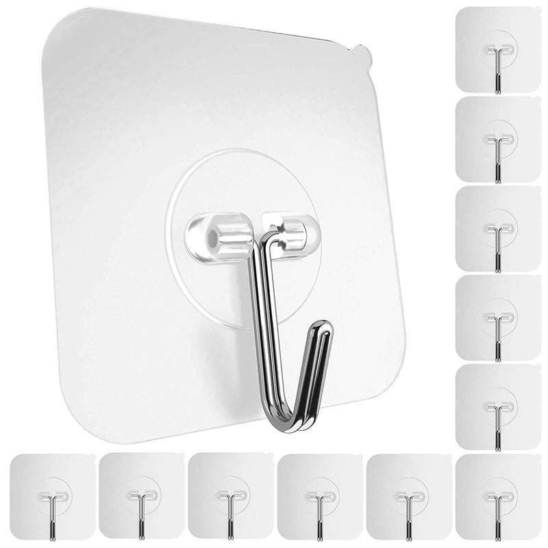 Storio Storio Strong Wall Hooks Set of 10 Adhesive Hooks for Wall Hanging Without Drilling Wall Hangers for Clothes Clips Stickers and Photo Frames  - Image 1