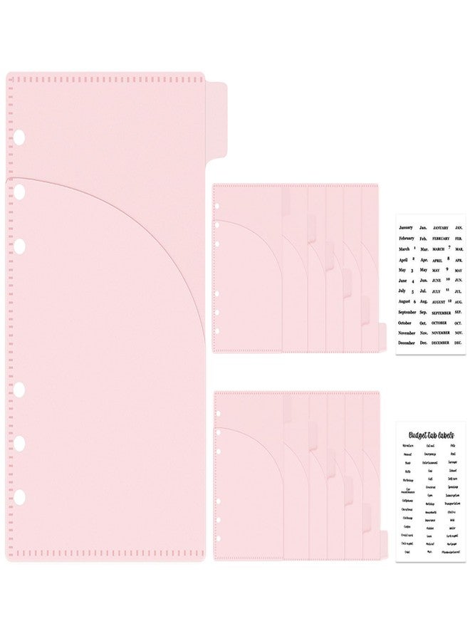 Mogoostry 12pcs Pink A6 Binder Pockets Cash Envelopes Pink Divider Pocket with 6Tabs and Label Sticker A6 Budget Sheet Sleeves Two Pockets Folder Binder Inserts Money Organizer - Image 1