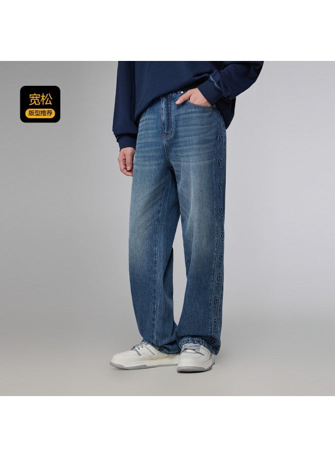 Cabbeen Men's Casual Jeans Logo Steel Press Straight Leg Winter Pants - Image 3