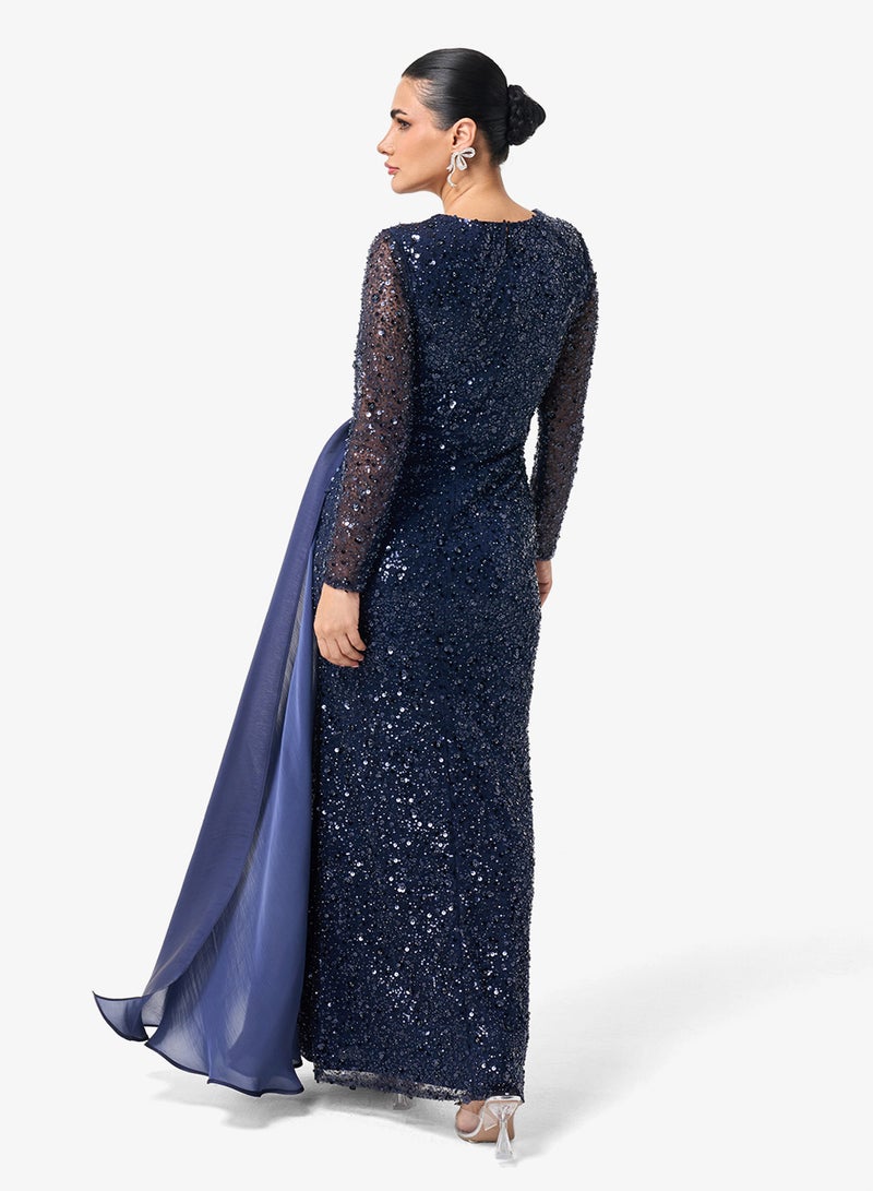 Threadz by Ajooni Shimmer V-Neck Side Slit Maxi Dress - Image 2