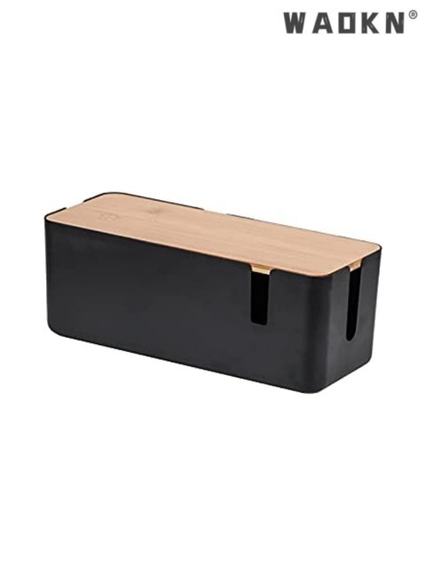 Cable Management Box - Cable Organizer Box | Cord Management Box with Bamboo Lid To Cover & Hide Power Strips & Cords | Cable Box Organizer for TV, Computer, Router Hub, Under Desk & Office