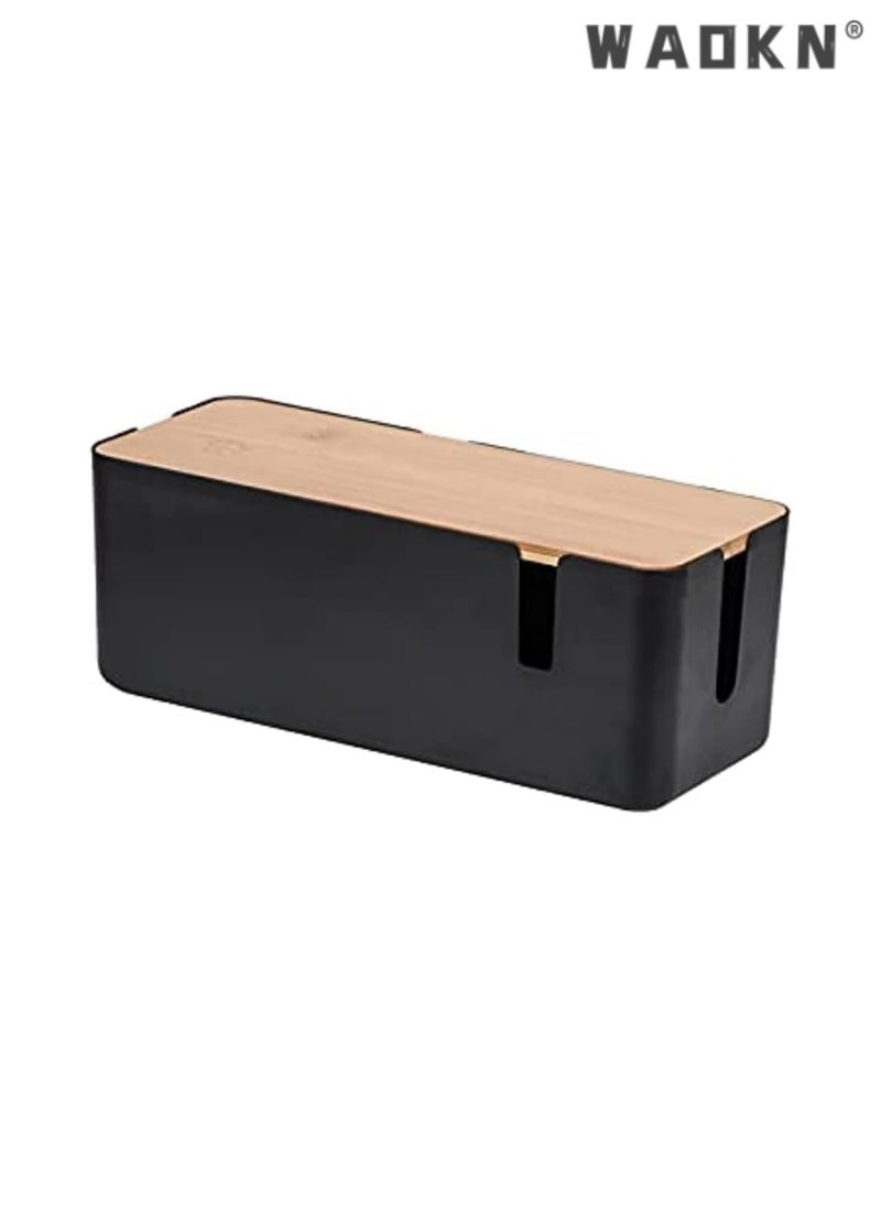 WAOKN Cable Management Box - Cable Organizer Box | Cord Management Box with Bamboo Lid To Cover & Hide Power Strips & Cords | Cable Box Organizer for TV, Computer, Router Hub, Under Desk & Office  - Image 1