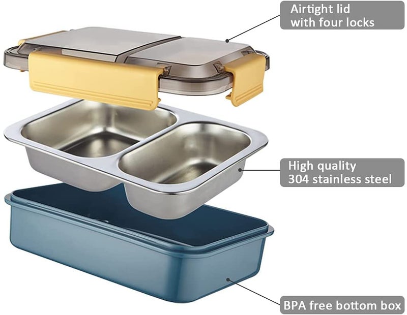 CRENTILA Stainless Steel Leak Proof 2 Compartment Bpa Free Insulated LunchTiffin Box With Removable Inner Plate For Women And Men Office Kids To School Tiffin Boxes Blue 750 milliliter - Image 4