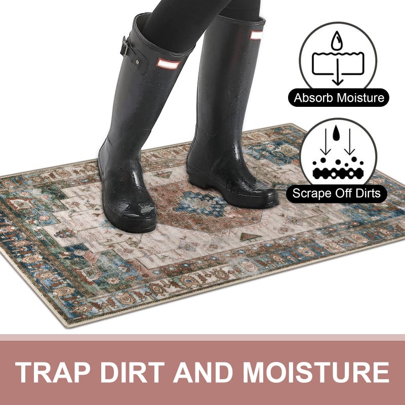 Collive Indoor Door Mat Retro Floor Mat  Non Slip Washable Doormat Large Size Quickly Absorb Welcome Mats Low-Pile Front Door Rug Inside Entryway Carpet for Entrance - 36"" x 59"" - Image 3