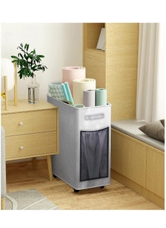 KASTWAVE 2Pcs Laundry Hamper with Wheels, Yoga Storage Basket, Rolling Laundry Basket, Collapsible Clothes Storage Cart, Foldable Yoga Mat Storage Racks, Slim Corner Storage Organizer, Gray and Beige, 84L  - Image 2
