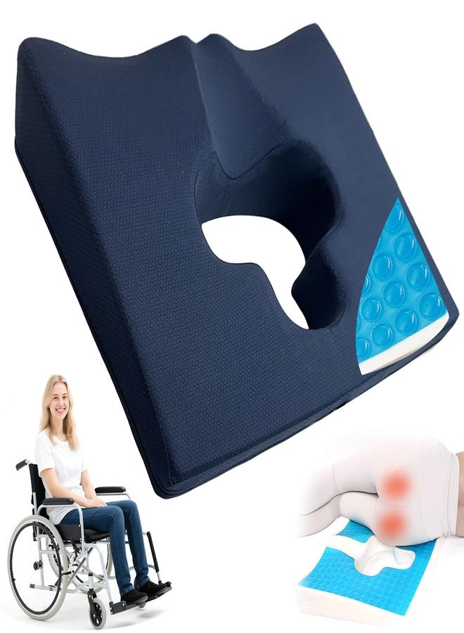 FoKon Gel Wheelchair Seat Cushion,Bed Sore Cushions for Butt,Gel Cushion for Pressure Relief,Donut Pillow for Tailbone Pain Relief,Sciatica,Coccyx,hemorrhoid Pillow,Cushion for Office Chair(Blue) - Image 1