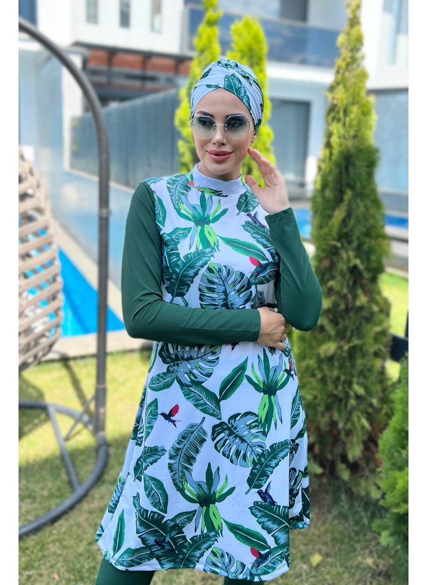 Remsa Mayo Remsa Swimsuit Design Full Covered Hijab Swimsuit Remsa Swimsuit Green Leaves  - Image 1