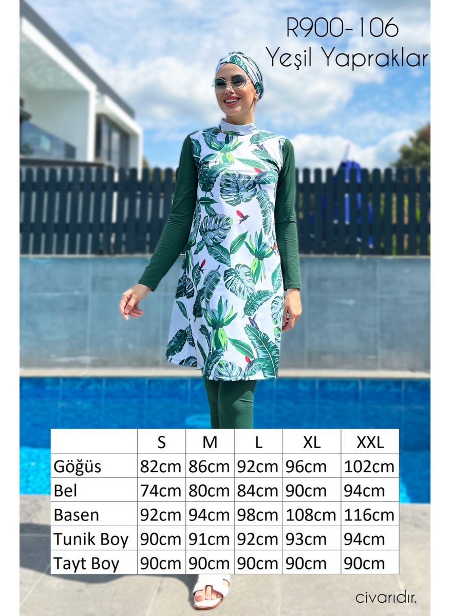Remsa Mayo Remsa Swimsuit Design Full Covered Hijab Swimsuit Remsa Swimsuit Green Leaves  - Image 5