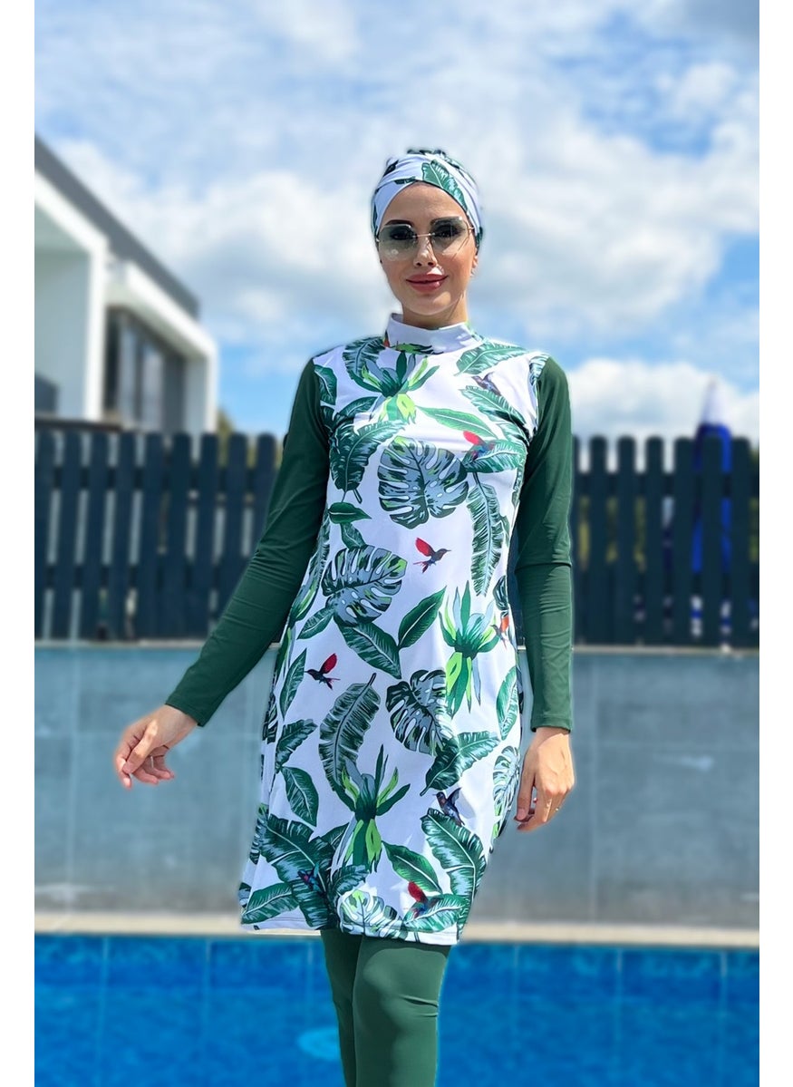 Remsa Mayo Remsa Swimsuit Design Full Covered Hijab Swimsuit Remsa Swimsuit Green Leaves  - Image 3