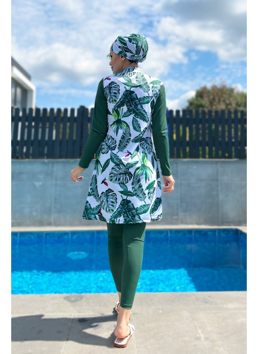Remsa Mayo Remsa Swimsuit Design Full Covered Hijab Swimsuit Remsa Swimsuit Green Leaves  - Image 4