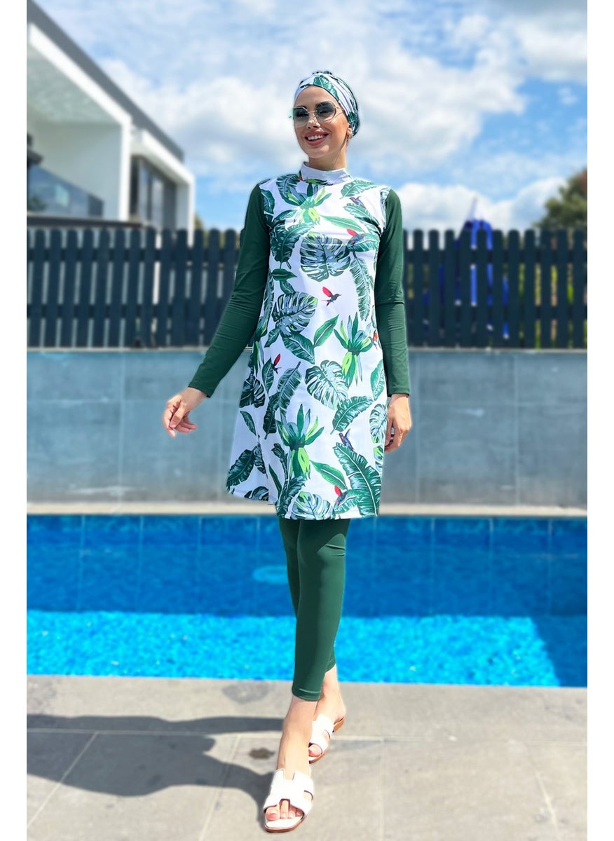 Remsa Mayo Remsa Swimsuit Design Full Covered Hijab Swimsuit Remsa Swimsuit Green Leaves  - Image 2