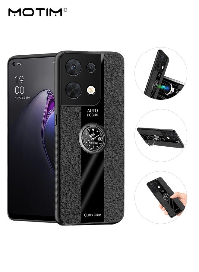 Motim Oppo Reno 8 Pro Case with Ring Stand, Top Grade Leather Protective Slim Back Cover, Shockproof Drop-Proof Cover, Support Magnetic Car Mount - Image 1
