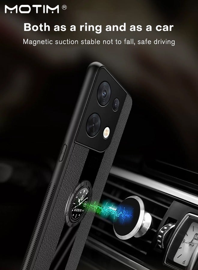 Motim Oppo Reno 8 Pro Case with Ring Stand, Top Grade Leather Protective Slim Back Cover, Shockproof Drop-Proof Cover, Support Magnetic Car Mount - Image 4