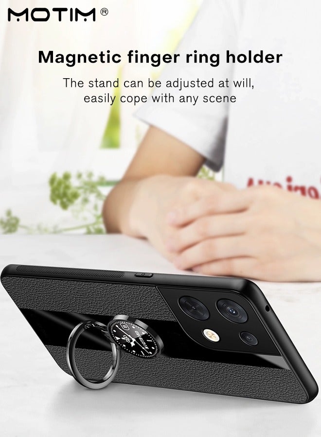 Motim Oppo Reno 8 Pro Case with Ring Stand, Top Grade Leather Protective Slim Back Cover, Shockproof Drop-Proof Cover, Support Magnetic Car Mount - Image 3