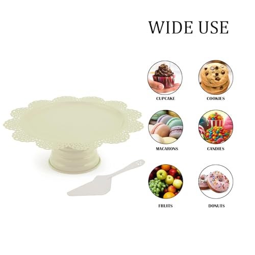 Elan Scallop Cake Stand | Desserts Candy, Fruits, Dry Fruits Plates |Cake Stands for Wedding Birthday | Beautifully designed decorative metal Cake Stand for parties server size (13-inch-white) - Image 4
