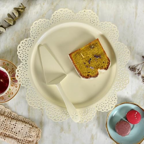 Elan Scallop Cake Stand | Desserts Candy, Fruits, Dry Fruits Plates |Cake Stands for Wedding Birthday | Beautifully designed decorative metal Cake Stand for parties server size (13-inch-white) - Image 1