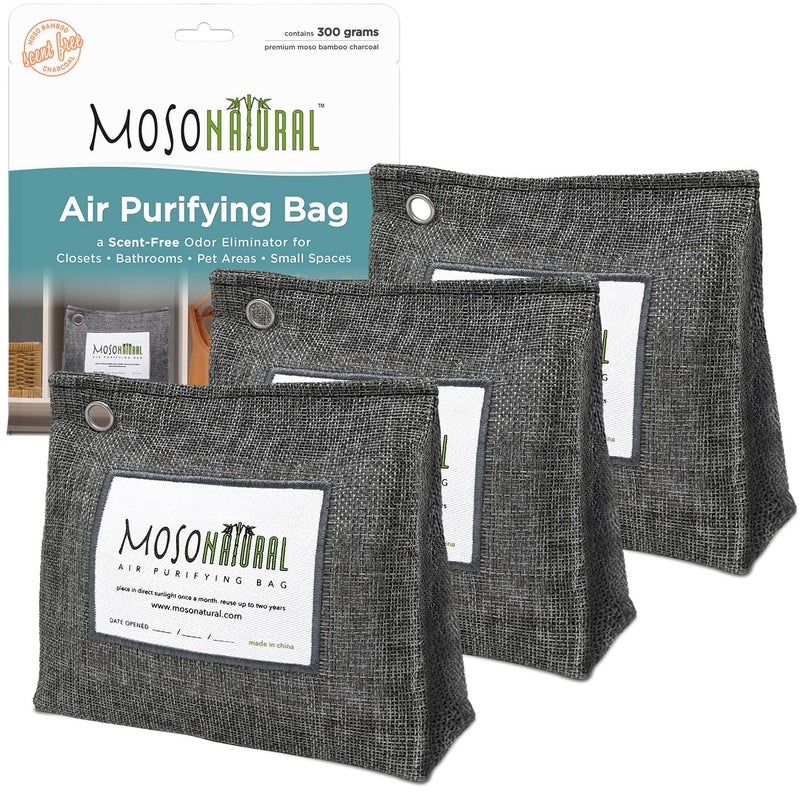 MOSO NATURAL Moso Natural Air Purifying Bag 300g (10.58oz) Premium Bamboo Charcoal Odor Absorber for Home & Pet | Closet Odor Eliminator & Small Room Deodorizer | Charcoal Bags Last 2 Years | Unscented (3 Pack)  - Image 1