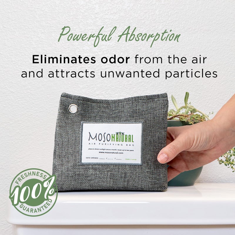 MOSO NATURAL Moso Natural Air Purifying Bag 300g (10.58oz) Premium Bamboo Charcoal Odor Absorber for Home & Pet | Closet Odor Eliminator & Small Room Deodorizer | Charcoal Bags Last 2 Years | Unscented (3 Pack)  - Image 2