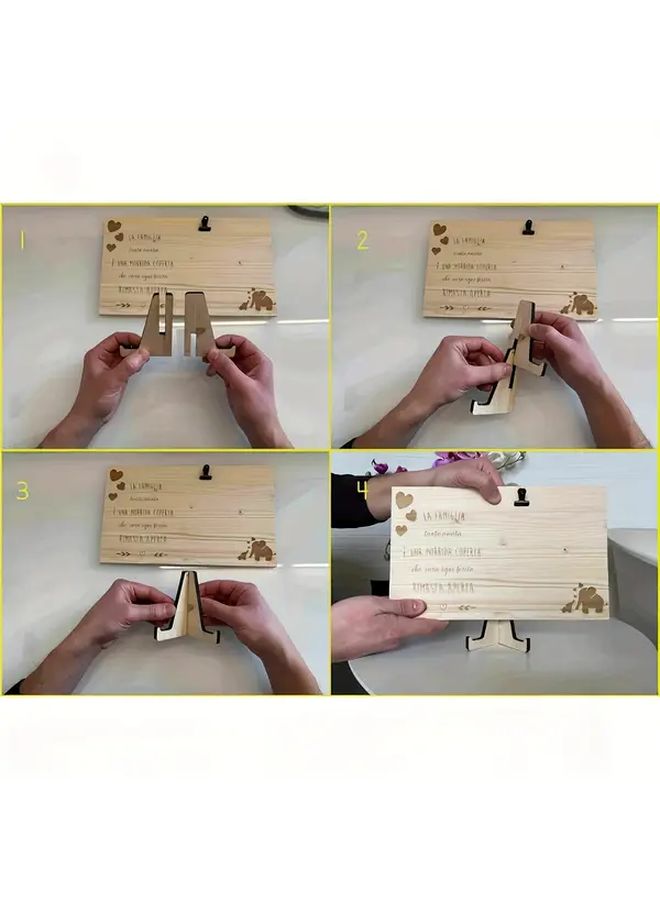 Handcrafted Wooden 1pc Family Photo Frame With Clips Floral Butterfly Engraving Square Wall Decor - Image 4