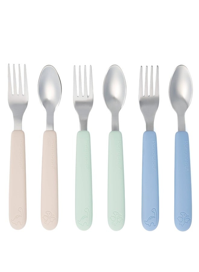 Pandaloo Kids Silverware with Soft Silicone Handle | Toddler Fork & Spoon Set (6pcs) | Toddler Utensils | Food-Grade Silicone + Stainless Steel | Dishwasher Safe | Encourages Independent Eating - Image 1