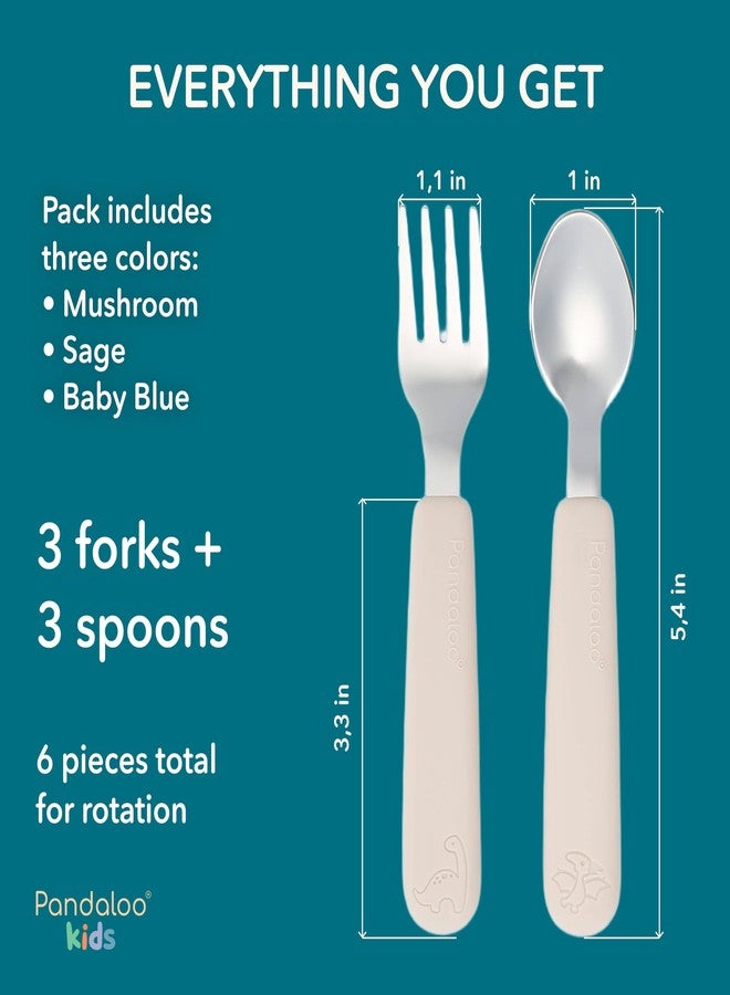 Pandaloo Kids Silverware with Soft Silicone Handle | Toddler Fork & Spoon Set (6pcs) | Toddler Utensils | Food-Grade Silicone + Stainless Steel | Dishwasher Safe | Encourages Independent Eating - Image 2