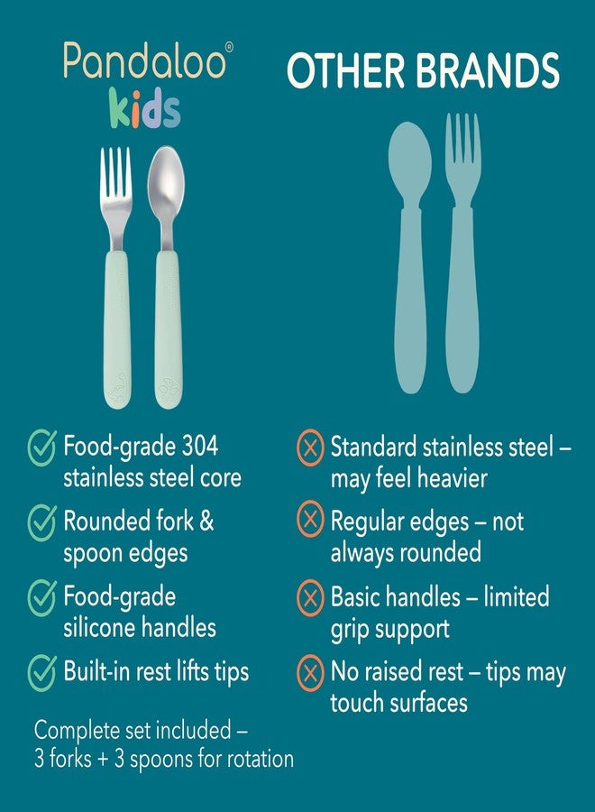 Pandaloo Kids Silverware with Soft Silicone Handle | Toddler Fork & Spoon Set (6pcs) | Toddler Utensils | Food-Grade Silicone + Stainless Steel | Dishwasher Safe | Encourages Independent Eating - Image 4
