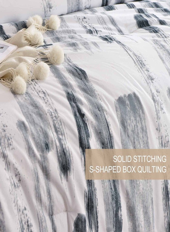 Nanko Queen Comforter Set 3pc, Art Grey White Printed Pattern Reversible Down Alternative Microfiber Bedding - All Season Duvet and 2 Pillowcases Bed Sets Modern for Women Men, Size 88 x 90 Gray - Image 5