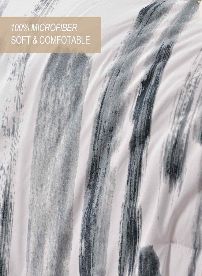 Nanko Queen Comforter Set 3pc, Art Grey White Printed Pattern Reversible Down Alternative Microfiber Bedding - All Season Duvet and 2 Pillowcases Bed Sets Modern for Women Men, Size 88 x 90 Gray - Image 4