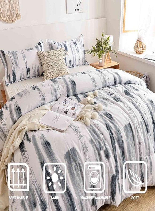 Nanko Queen Comforter Set 3pc, Art Grey White Printed Pattern Reversible Down Alternative Microfiber Bedding - All Season Duvet and 2 Pillowcases Bed Sets Modern for Women Men, Size 88 x 90 Gray - Image 2