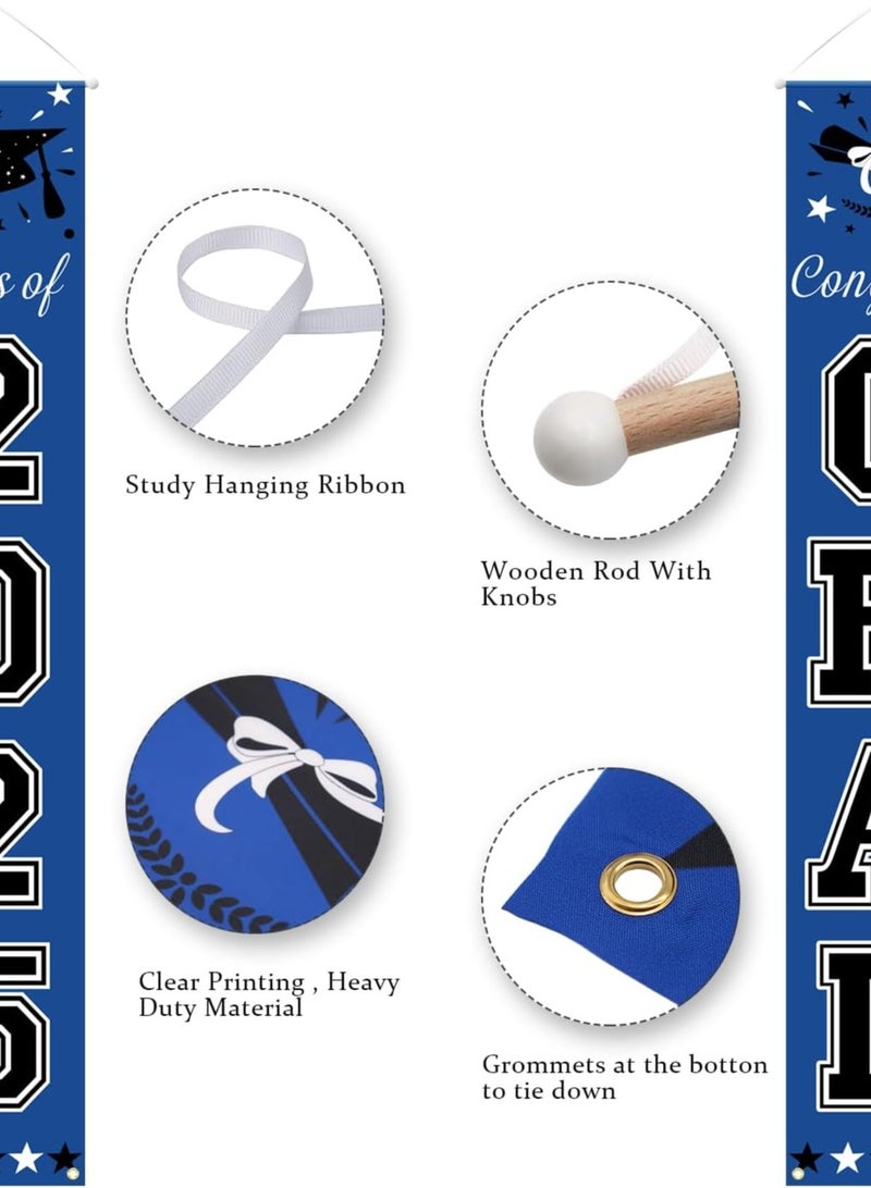 Blue Graduation Decorations 2025, Congrats Grad Porch Banner for Any Schools or Grades 2025 Graduation Party Decorations  - Image 4