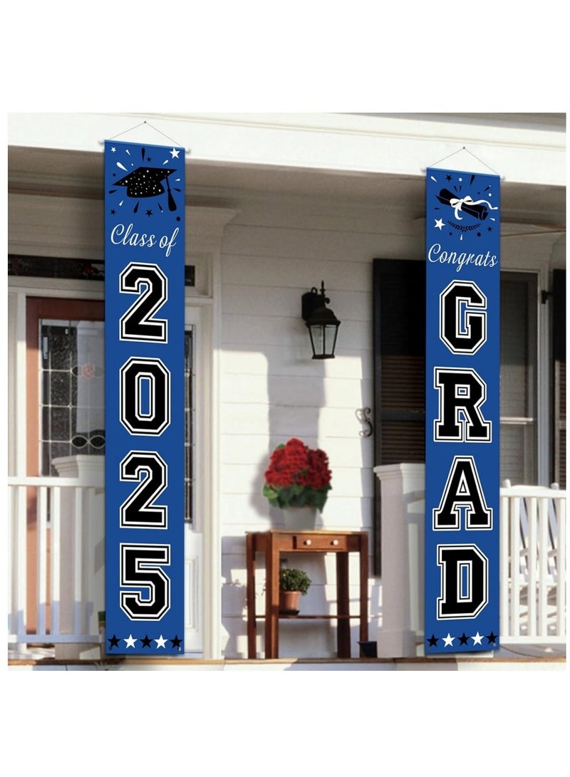 Blue Graduation Decorations 2025, Congrats Grad Porch Banner for Any Schools or Grades 2025 Graduation Party Decorations  - Image 1