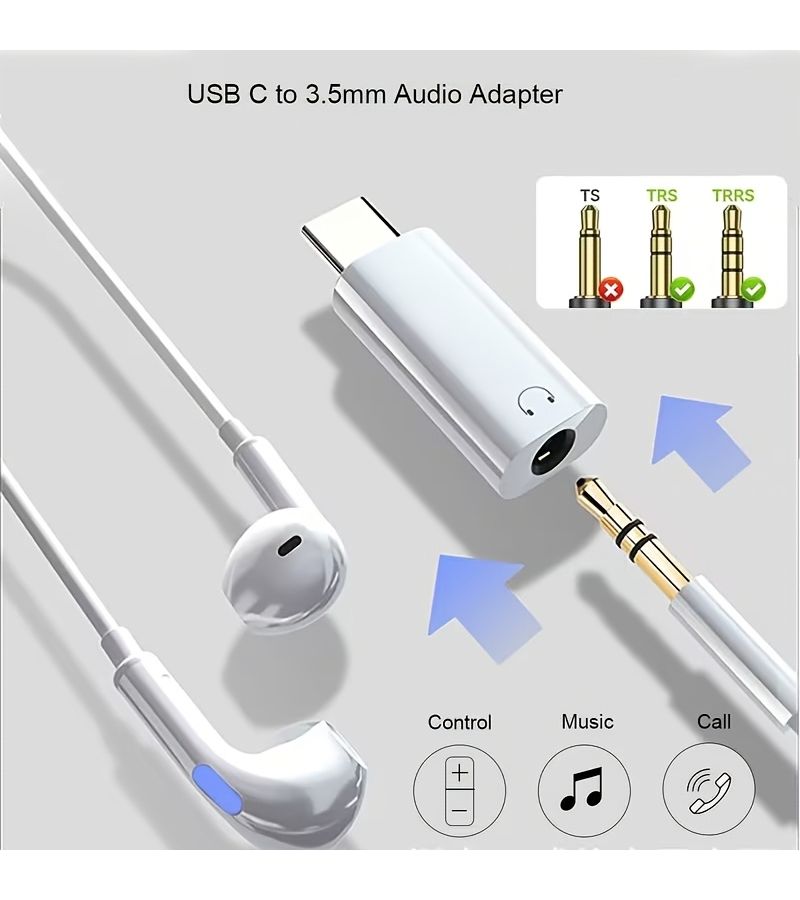 محول USB C إلى 3.5 ملم لمقبس سماعات الرأس، محول صوت من نوع C إلى Aux للهواتف الذكية وأجهزة الكمبيوتر المحمول، لتشغيل الصوت والمكالمات الصوتية، باللون الأبيض، عبوة تحتوي على محول واحد. - Image 4